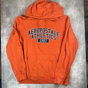 Y2K Aeropostale Athletics Hoodie Mens Medium Orange Pullover Sweatshirt Graphic